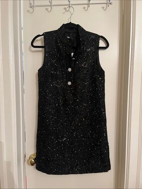 NWT Zara Sequin Boucle Black Sleeveless Mini Dress Size Small